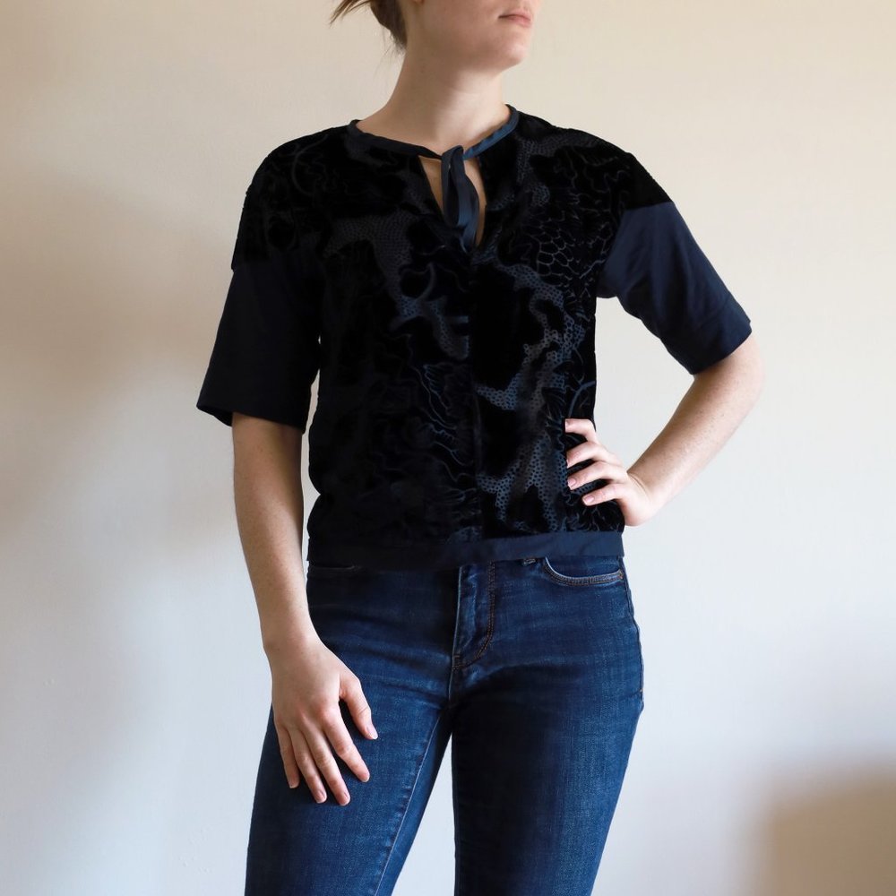 SOLD! Tiny by Anthropologie Blue Velvet Burnout Top